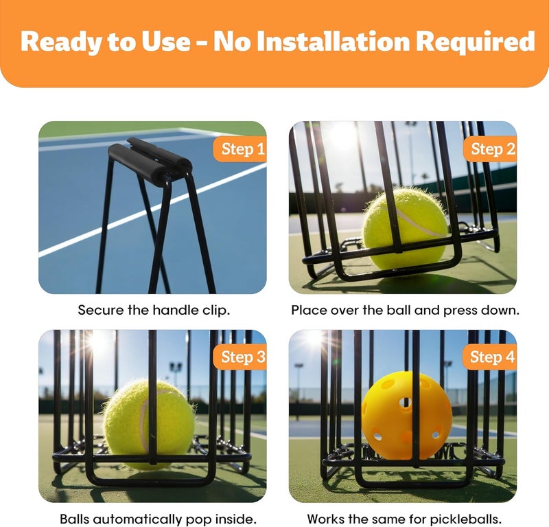 LIASTRON Tennis Ball Hopper Basket Pickleball Picker Upper Pickleball Ball Basket Pickup Hopper Retriever Collector for Balls for Easy Picking Metal Durable Portable Large Capacity Coaches Training - Image 4